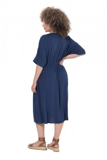Ulla Popken 848224 Midi-jurk met trekkoord Donkerblauw - Midi jurken - Midi-jurken in grote maten