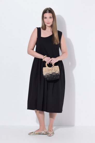 Ulla Popken 848305 Mouwloze midi-jurk met V-hals Zwart - Midi jurken - Midi-jurken in grote maten
