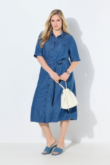 Ulla Popken 848491 Blousejurk Denimblauw - Midi jurken - Midi-jurken in grote maten