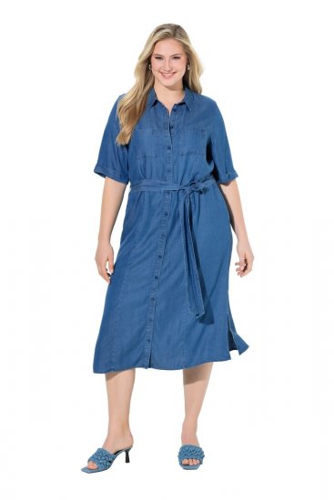 Ulla Popken 848491 Blousejurk Denimblauw - Midi jurken - Midi-jurken in grote maten