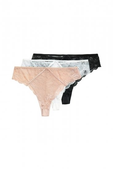 Ulla Popken 848522 Strings met kant 3-pack Zwart - Slips - 