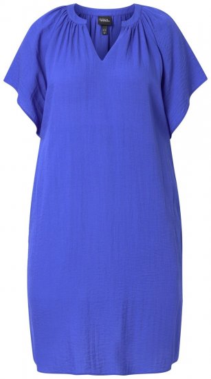 Ulla Popken 848526 Jurk van linnenmix met zakken Blauw - Zomerjurken - Grote maten zomerjurken voor dames