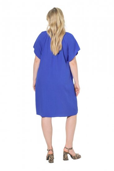 Ulla Popken 848526 Jurk van linnenmix met zakken Blauw - Zomerjurken - Grote maten zomerjurken voor dames