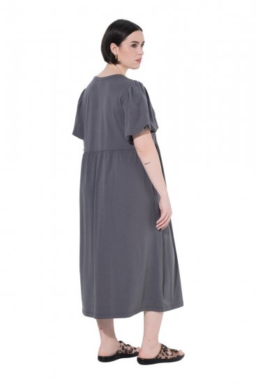 Ulla Popken 848575 Maxi-jurk met korte mouwen en zakken Antraciet - Maxi jurken - Grote maten maxi jurken