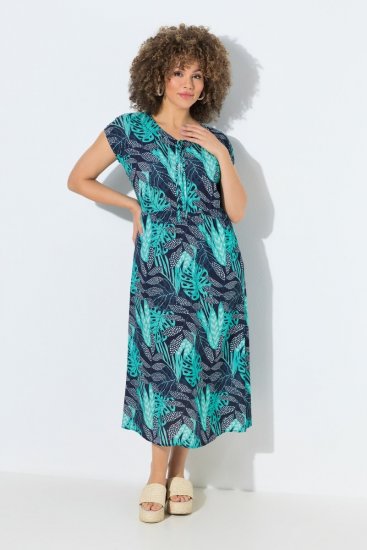 Ulla Popken 848696 Bedrukte jurk Donkerblauw - Zomerjurken - Grote maten zomerjurken voor dames