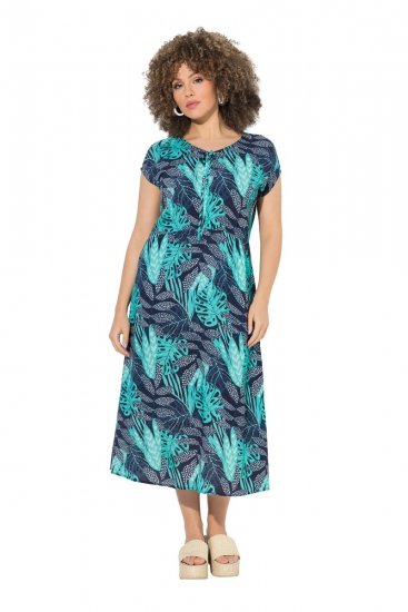 Ulla Popken 848696 Bedrukte jurk Donkerblauw - Zomerjurken - Grote maten zomerjurken voor dames