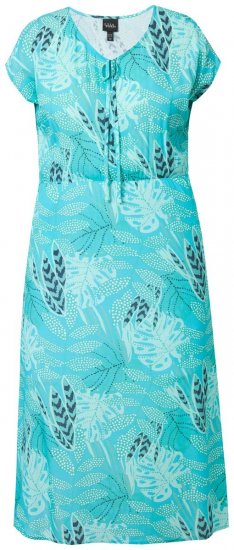 Ulla Popken 848696 Bedrukte midi-jurk met V-hals Turquoise - Midi jurken - Midi-jurken in grote maten