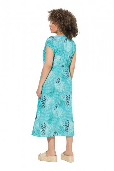 Ulla Popken 848696 Bedrukte midi-jurk met V-hals Turquoise - Midi jurken - Midi-jurken in grote maten
