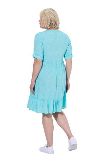 Ulla Popken 848724 Bedrukte jurk met ruches Turquoise - Kleedjes - Jurken in elke maat
