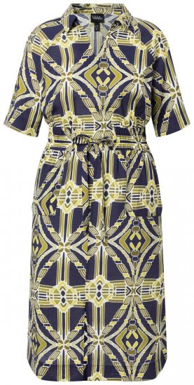 Ulla Popken 848789 Bedrukte midi-jurk met zakken Donkerblauw - Midi jurken - Midi-jurken in grote maten