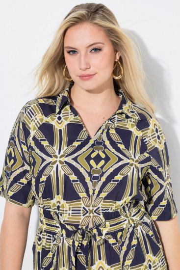 Ulla Popken 848789 Bedrukte midi-jurk met zakken Donkerblauw - Midi jurken - Midi-jurken in grote maten