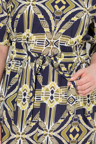 Ulla Popken 848789 Bedrukte midi-jurk met zakken Donkerblauw - Midi jurken - Midi-jurken in grote maten