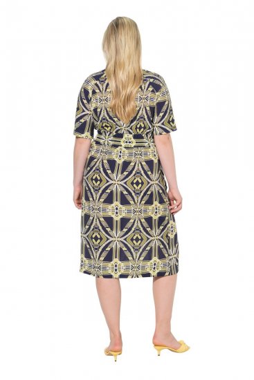 Ulla Popken 848789 Bedrukte midi-jurk met zakken Donkerblauw - Midi jurken - Midi-jurken in grote maten