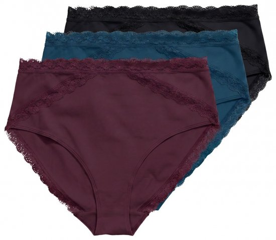 Ulla Popken 848803 Slips met kant 3-pack Wijnrood - Slips - 