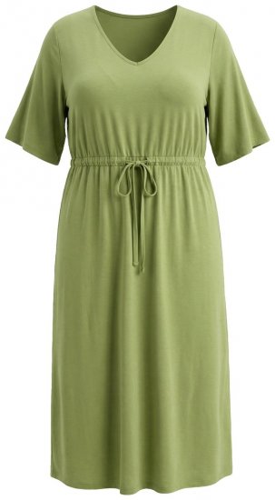 Ulla Popken 848829 Midi-jurk met korte mouwen en trekkoord Lichtgroen - Midi jurken - Midi-jurken in grote maten