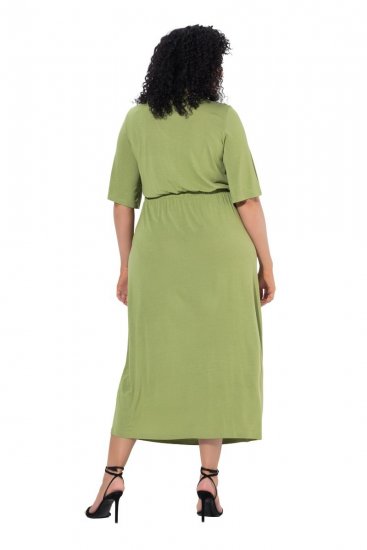 Ulla Popken 848829 Midi-jurk met korte mouwen en trekkoord Lichtgroen - Midi jurken - Midi-jurken in grote maten