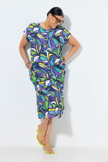 Ulla Popken 848980 Gebloemde blousejurk Lila - Midi jurken - Midi-jurken in grote maten