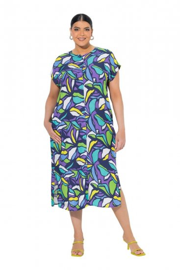 Ulla Popken 848980 Gebloemde blousejurk Lila - Midi jurken - Midi-jurken in grote maten
