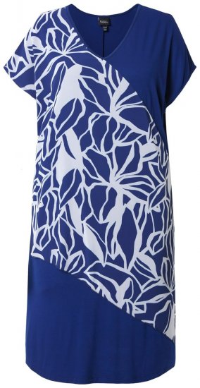 Ulla Popken 849033 Chiffon jurk met korte mouwen en V-hals Donkerblauw - Kleedjes - Jurken in elke maat