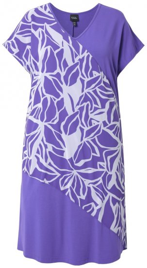 Ulla Popken 849033 Bedrukte chiffon jurk Lila - Kleedjes - Jurken in elke maat