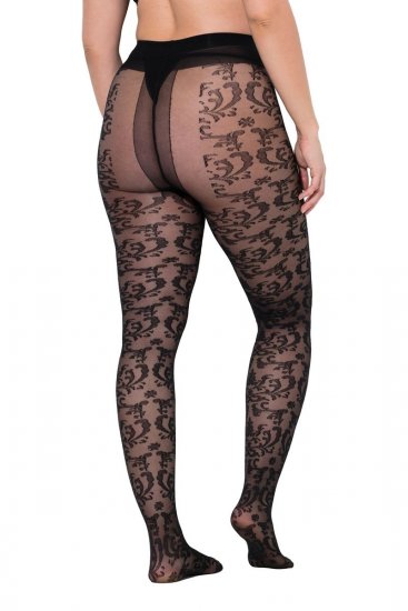 Ulla Popken 849055 Gebloemde panty Zwart - Panty's & sokken - 