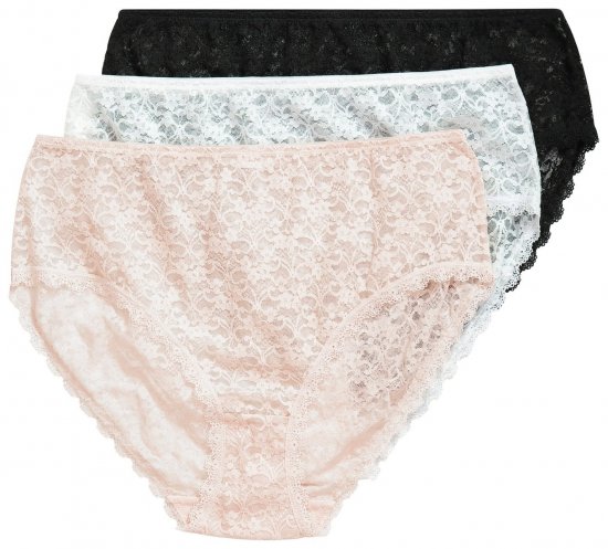Ulla Popken 849194 Gebloemde slips met kant 3-pack Zwart - Slips - 