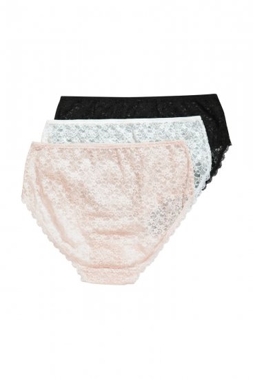 Ulla Popken 849194 Gebloemde slips met kant 3-pack Zwart - Slips - 