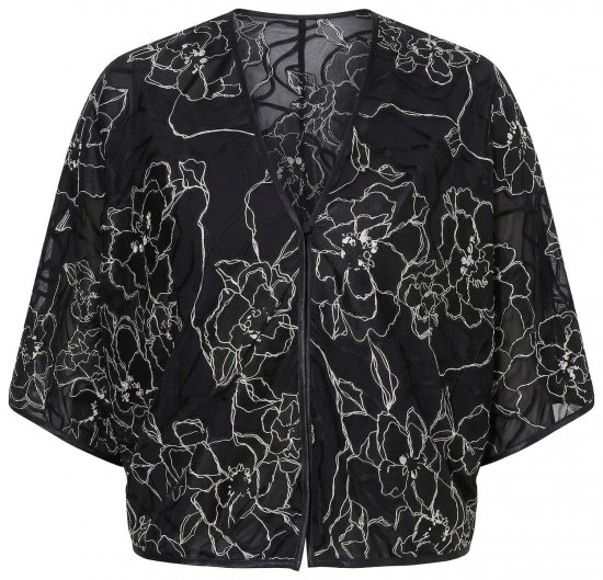 Ulla Popken 849213 Geborduurde bolero van zijdemix Zwart - Bolero's - 