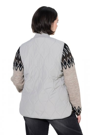 Ulla Popken 849221 Gewatteerd vest met geribde kraag Grijs - Bodywarmers - 