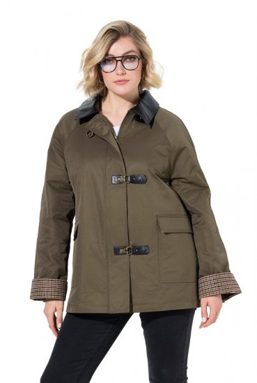 Ulla Popken 849246 Jas van imitatieleer Olijfgroen - Jassen - Grote maten jassen voor dames