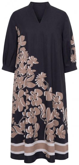 Ulla Popken 849423 Gebloemde jurk met driekwartmouwen Zwart - Maxi jurken - Grote maten maxi jurken