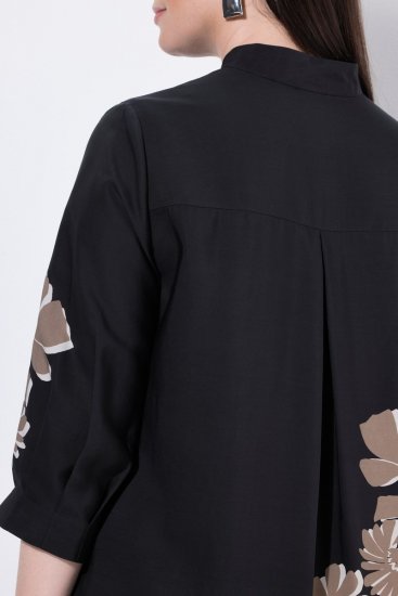 Ulla Popken 849423 Gebloemde jurk met driekwartmouwen Zwart - Maxi jurken - Grote maten maxi jurken