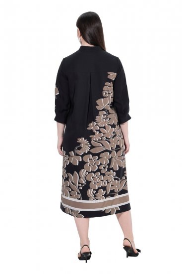 Ulla Popken 849423 Gebloemde jurk met driekwartmouwen Zwart - Maxi jurken - Grote maten maxi jurken