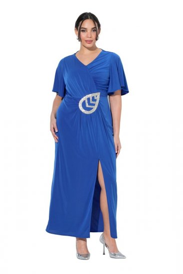Ulla Popken 849530 Bedrukte avondjurk met strass Koningsblauw - Avondjurken - Grote maten avondkleding