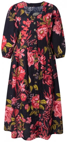 Ulla Popken 849593 Gebloemde blousejurk Donkerblauw - Maxi jurken - Grote maten maxi jurken