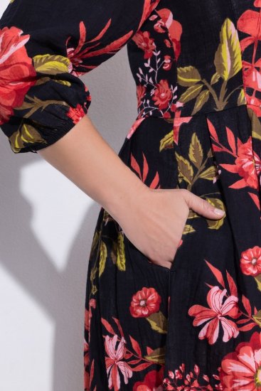 Ulla Popken 849593 Gebloemde blousejurk Donkerblauw - Maxi jurken - Grote maten maxi jurken