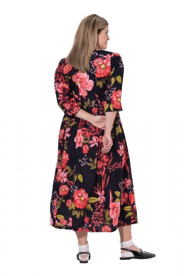 Ulla Popken 849593 Gebloemde blousejurk Donkerblauw - Maxi jurken - Grote maten maxi jurken