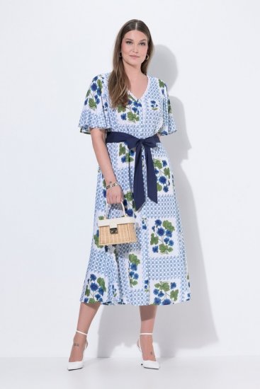 Ulla Popken 849662 Gebloemde blousejurk Gebroken wit - Midi jurken - Midi-jurken in grote maten