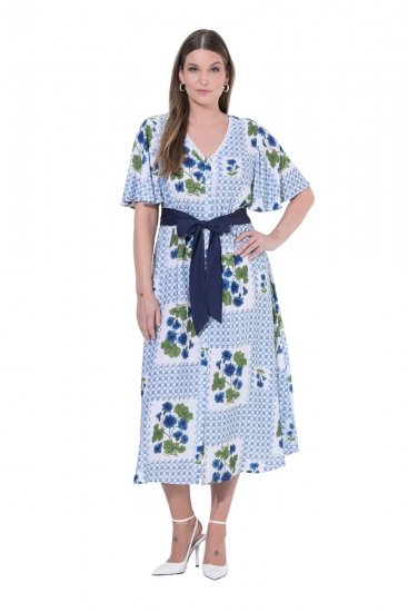 Ulla Popken 849662 Gebloemde blousejurk Gebroken wit - Midi jurken - Midi-jurken in grote maten