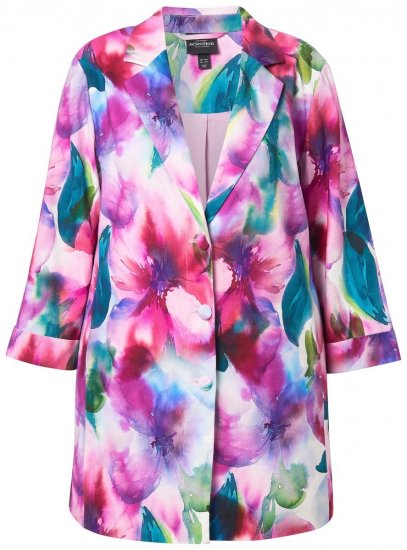Ulla Popken 849728 Gebloemde blazer van linnenmix Wit - Blazers - Damesblazers in grote maten