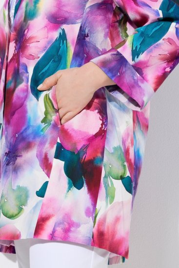 Ulla Popken 849728 Gebloemde blazer van linnenmix Wit - Blazers - Damesblazers in grote maten