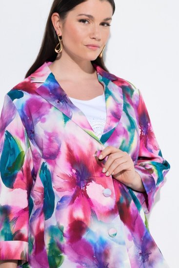 Ulla Popken 849728 Gebloemde blazer van linnenmix Wit - Blazers - Damesblazers in grote maten
