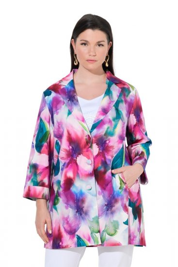 Ulla Popken 849728 Gebloemde blazer van linnenmix Wit - Blazers - Damesblazers in grote maten