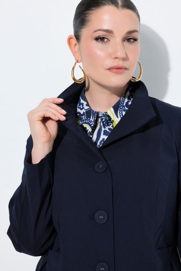 Ulla Popken 849803 Stretch jas met hoge kraag Donkerblauw - Jassen - Grote maten dames jassen