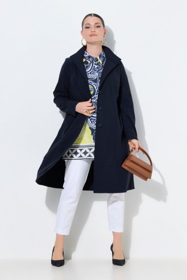 Ulla Popken 849803 Stretch jas met hoge kraag Donkerblauw - Jassen - Grote maten dames jassen