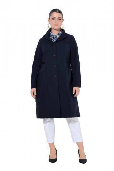 Ulla Popken 849803 Stretch jas met hoge kraag Donkerblauw - Jassen - Grote maten dames jassen