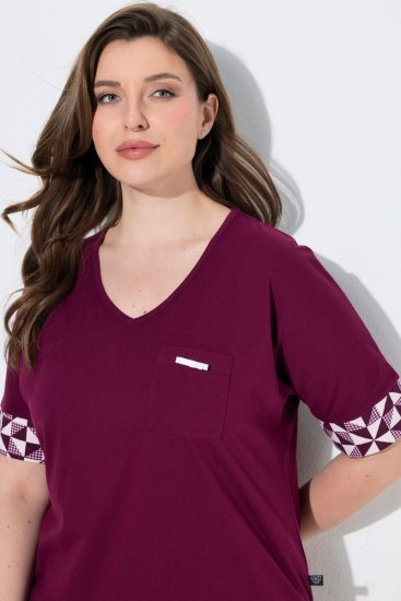 Ulla Popken 849850 Pyjama met ruitjes Bessenrood - Pyjama's en Loungewear - 