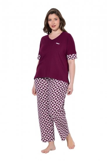 Ulla Popken 849850 Pyjama met ruitjes Bessenrood - Pyjama's en Loungewear - 