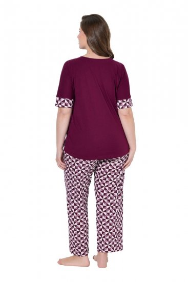 Ulla Popken 849850 Pyjama met ruitjes Bessenrood - Pyjama's en Loungewear - 