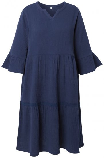 Ulla Popken 849856 Jurk met ruches Donkerblauw - Midi jurken - Midi-jurken in grote maten